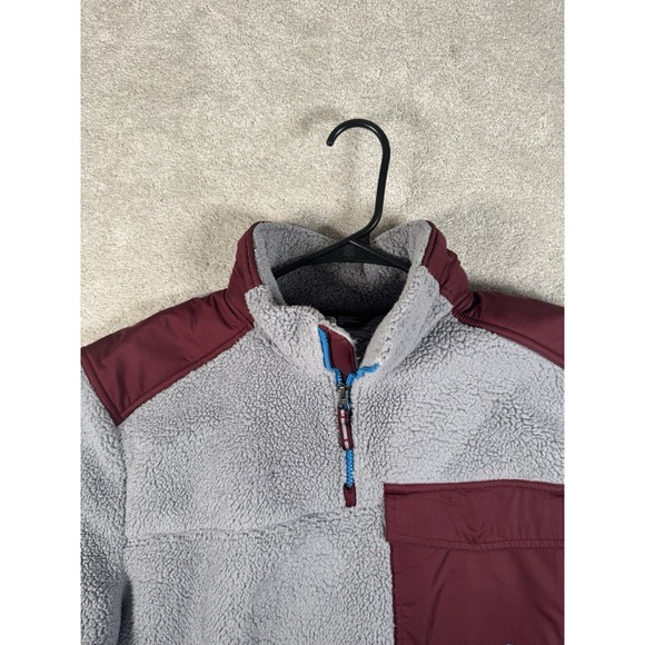 North Face Mens Jacket Sherpa 1/4 Zip Fleece Pullover Soft Gray Burgundy Size L - Picture 11 of 11